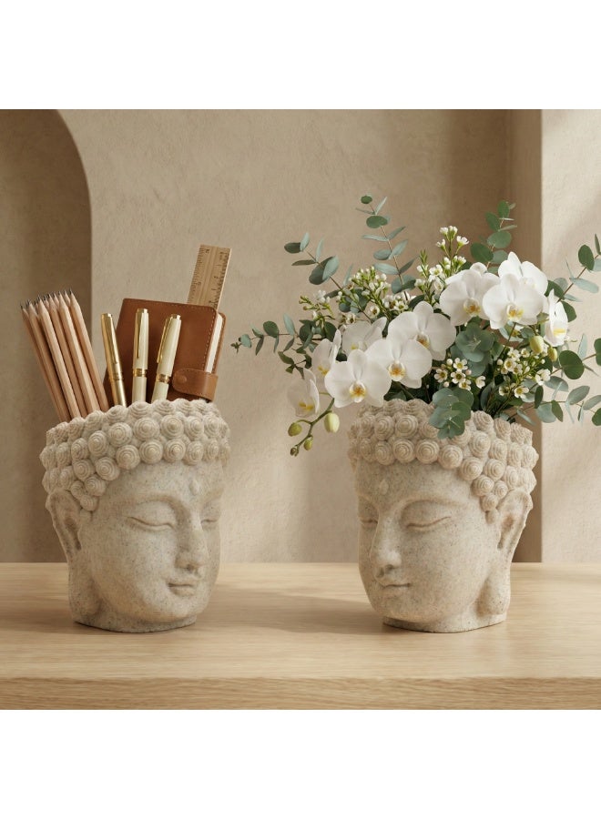 Beram Buddha Decorative Flower Pot Polyresin Peaceful Monk Planter Statue Resin Vase for Succulents Indoor Outdoor Home Office Meditation Décor Pen Pencil Holder Propagator Kit - Image 5